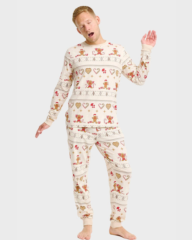 Weihnachtsplätzchen-Pyjama in Beige für Herren - Familienstil