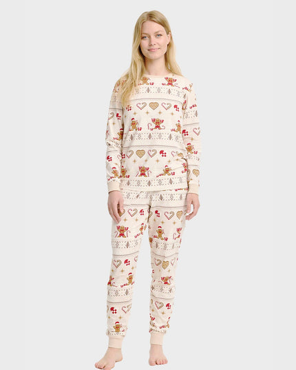 Weihnachtsplätzchen-Pyjama in Beige für Damen - Familienstil