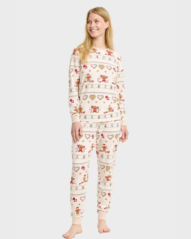 Weihnachtsplätzchen-Pyjama in Beige für Damen - Familienstil