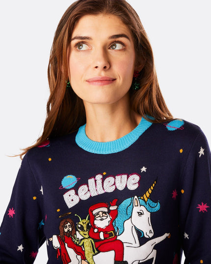 Damen-Weihnachtspullover „Believe“