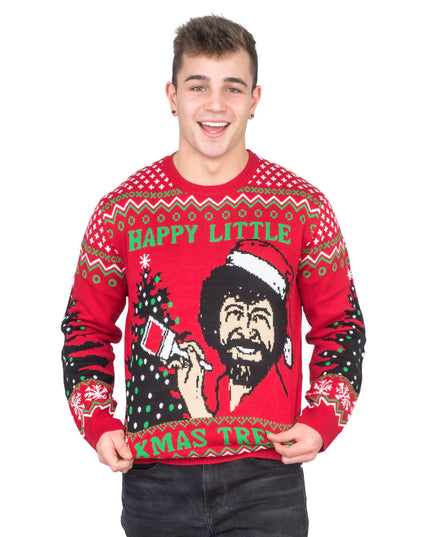 Bob Ross Pullover „Fröhliche kleine Weihnachtsbäume“