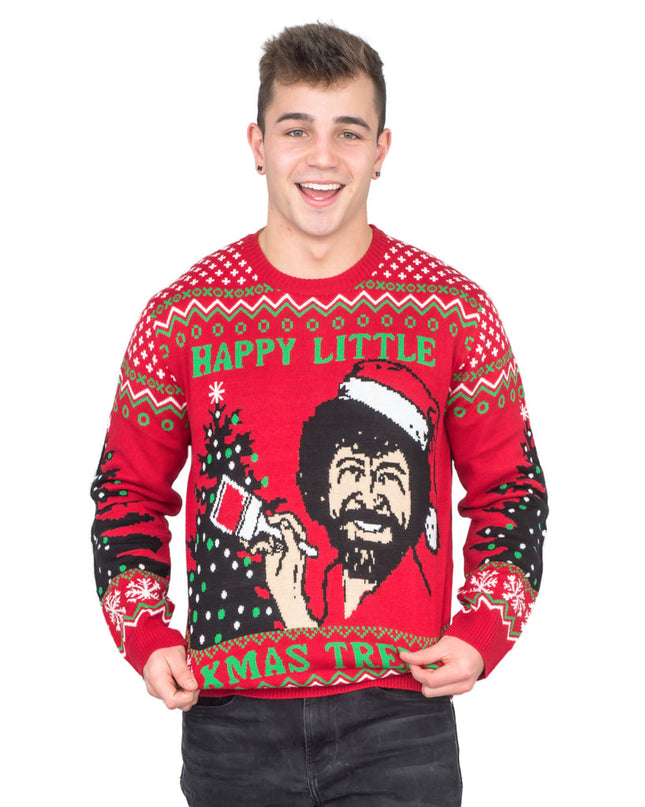 Bob Ross Pullover „Fröhliche kleine Weihnachtsbäume“