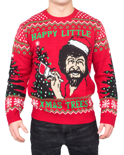 Bob Ross Pullover „Fröhliche kleine Weihnachtsbäume“
