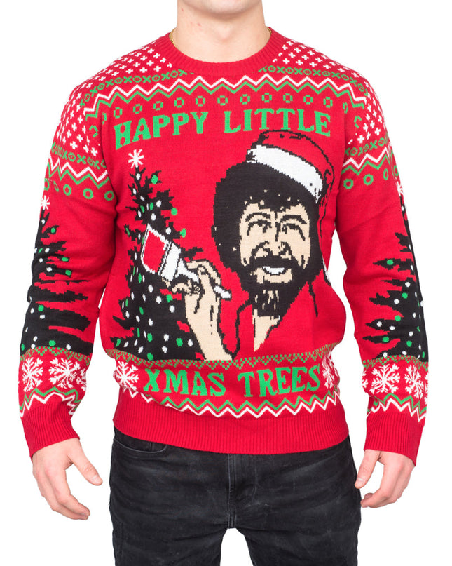Bob Ross Pullover „Fröhliche kleine Weihnachtsbäume“
