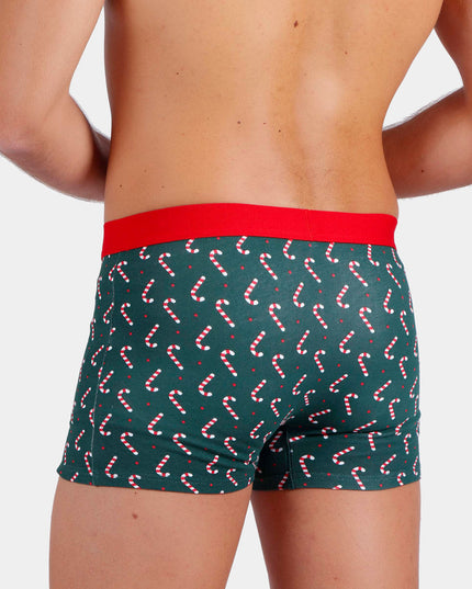 Grüne Herren-Weihnachtsboxershorts mit Weihnachtsstöcken + Geschenkbox