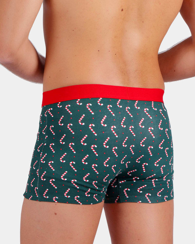 Grüne Herren-Weihnachtsboxershorts mit Weihnachtsstöcken + Geschenkbox