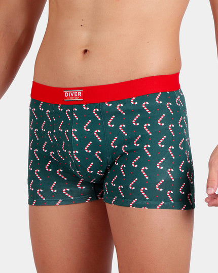 Grüne Herren-Weihnachtsboxershorts mit Weihnachtsstöcken + Geschenkbox