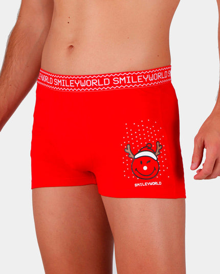Red Christmas Boxers for Men with Smile and Mug
