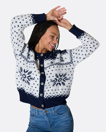Blauer Weihnachtsstrickpullover für Damen