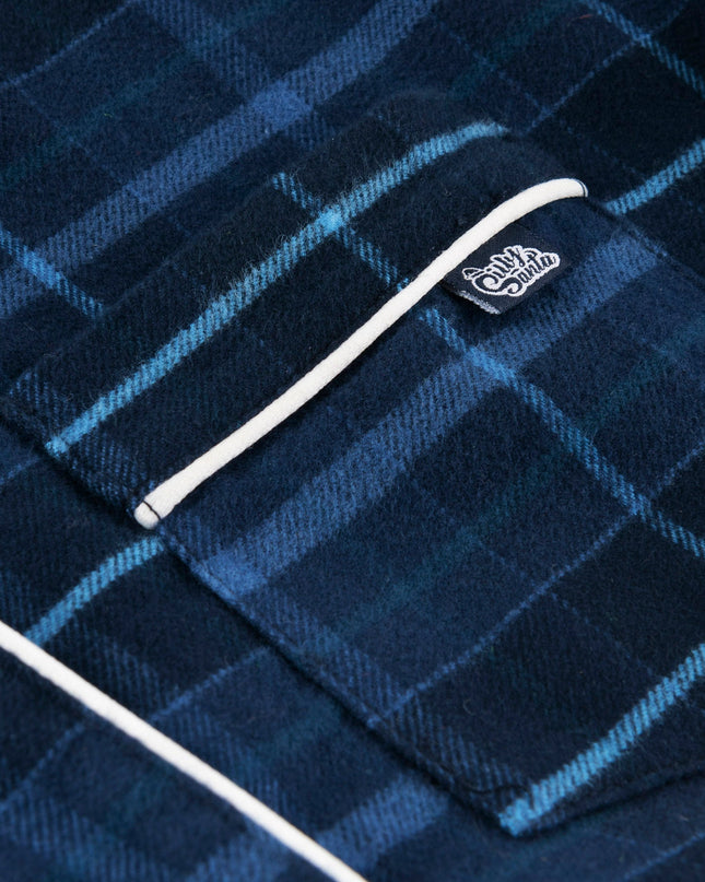 Weihnachtspyjama aus blauem Flanell für die ganze Familie | Warme Festtags-Nachtwäsche