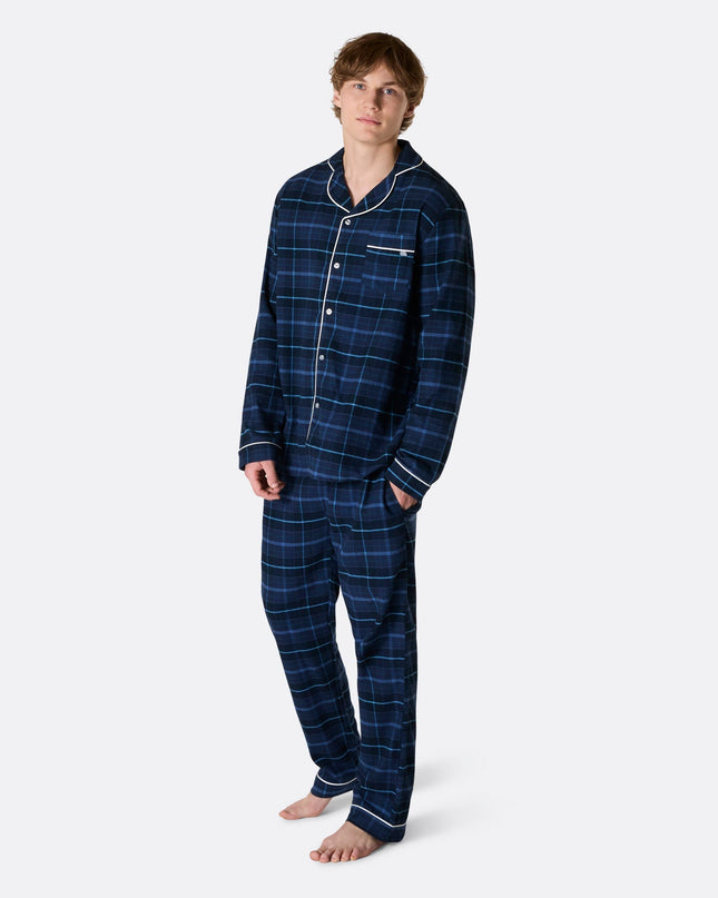 Herren-Weihnachtspyjama aus blauem Flanell
