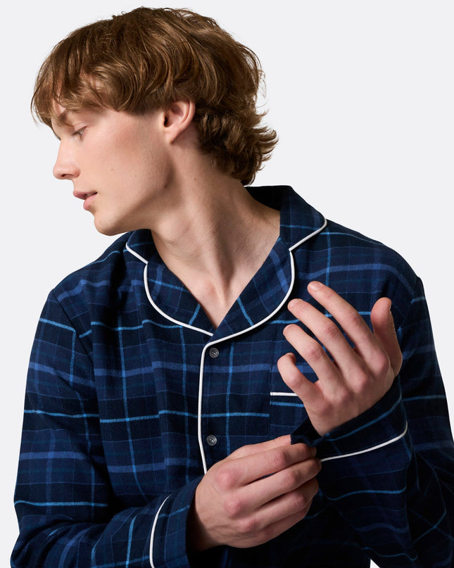 Blauer Flanell-Weihnachtspyjama für Herren – für kuscheligen Komfort