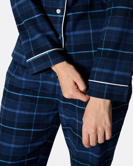 Damen-Weihnachtspyjama aus blauem Flanell