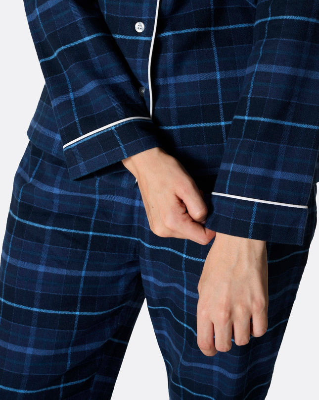 Weihnachtspyjama aus blauem Flanell für die ganze Familie | Warme Festtags-Nachtwäsche