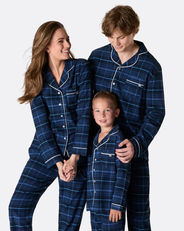 Weihnachtspyjama aus blauem Flanell für die Familie