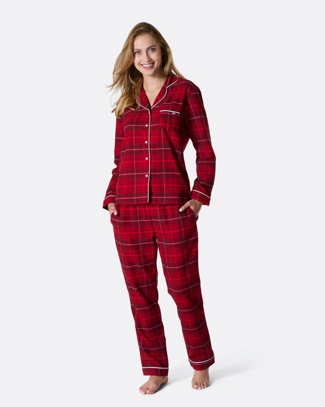 Weihnachtspyjama aus rotem Flanell für Damen