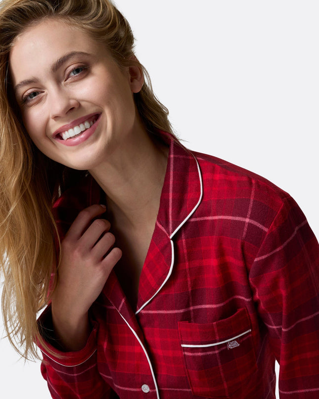 Weihnachtspyjama aus rotem Flanell für Damen
