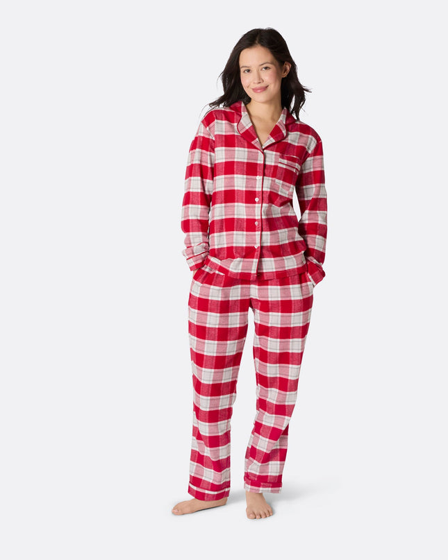 Weihnachtspyjama aus rotem Flanell für Damen