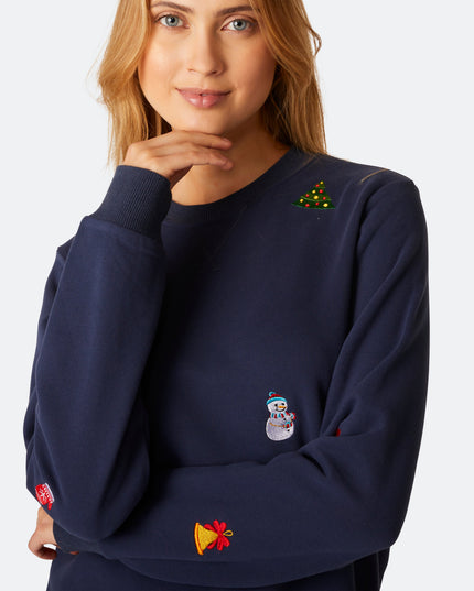 Blauer College-Weihnachtspullover für Damen