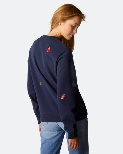 Blauer College-Weihnachtspullover für Damen