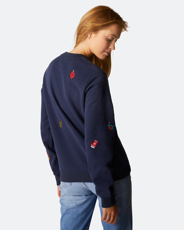 Blauer College-Weihnachtspullover für Damen