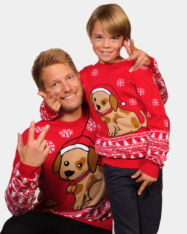 Family Christmas Sweater with Little Dog