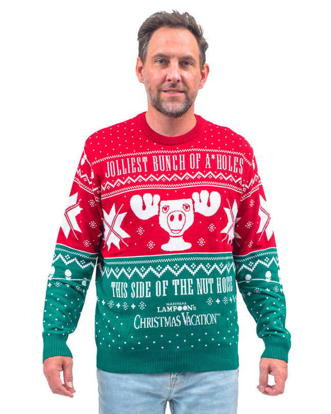 Weihnachtsurlaub – Fröhlichste Bande – Hässlicher Weihnachtspullover in Rot und Grün