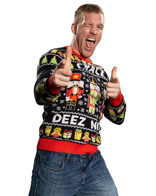 Crack Deez Nuts Nussknacker Weihnachtsmann gestrickter hässlicher Weihnachtspullover