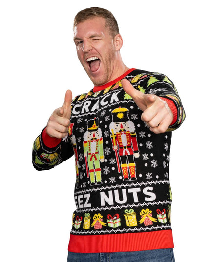Crack Deez Nuts Nussknacker Weihnachtsmann gestrickter hässlicher Weihnachtspullover