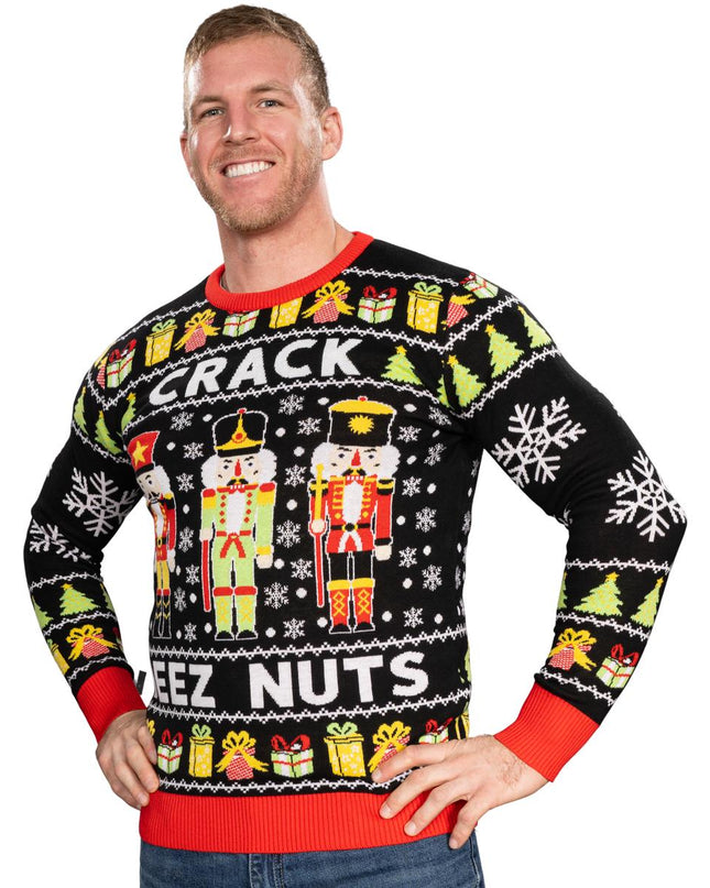 Crack Deez Nuts Nussknacker Weihnachtsmann gestrickter hässlicher Weihnachtspullover