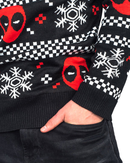 Deadpool Weihnachtspullover mit Schneestreifen