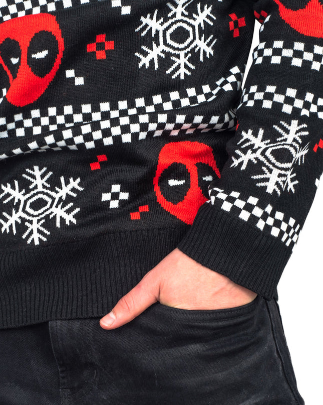 Deadpool Weihnachtspullover mit Schneestreifen