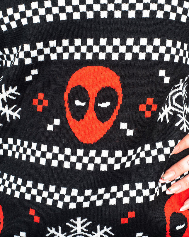 Damen-Pullover mit Deadpool-Weihnachtsmotiv und Schneestreifen