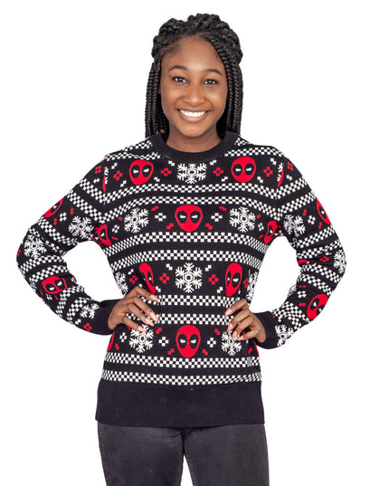 Damen-Pullover mit Deadpool-Weihnachtsmotiv und Schneestreifen