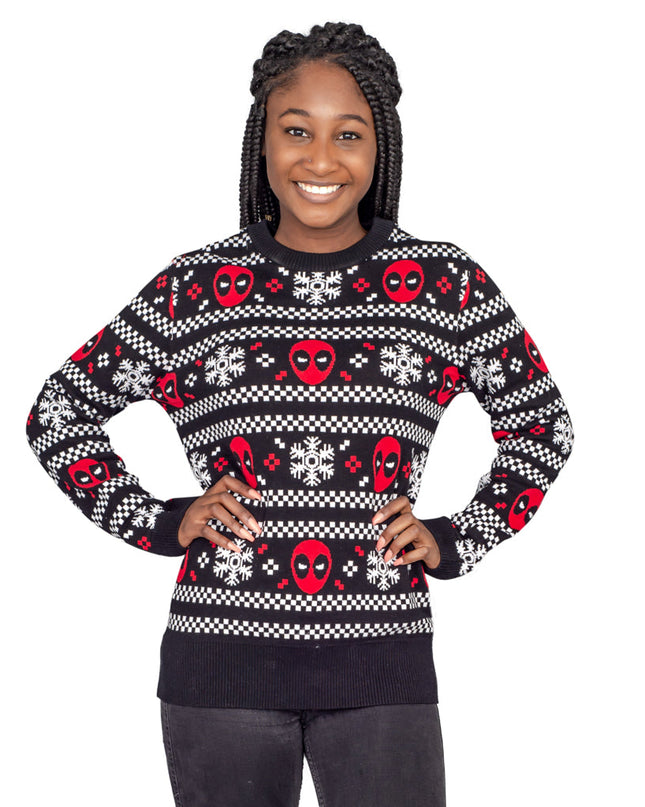 Damen-Pullover mit Deadpool-Weihnachtsmotiv und Schneestreifen