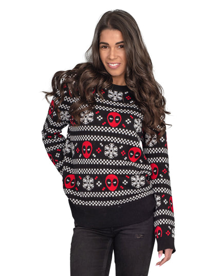 Damen-Pullover mit Deadpool-Weihnachtsmotiv und Schneestreifen