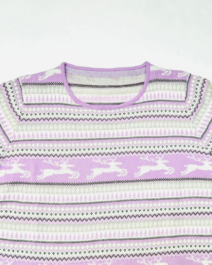 Vintage-Weihnachtspullover – Lila Rentiermuster