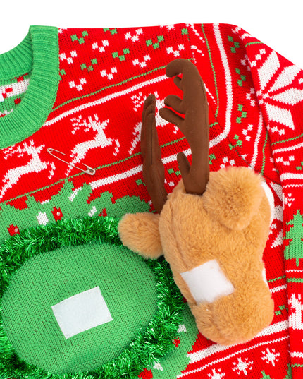 hässlicher Weihnachtspullover mit Rentier-Trophäenkopf, 3D-LED