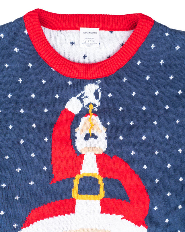 Weihnachtsmann pinkelt Getränk hässlicher Weihnachtspullover