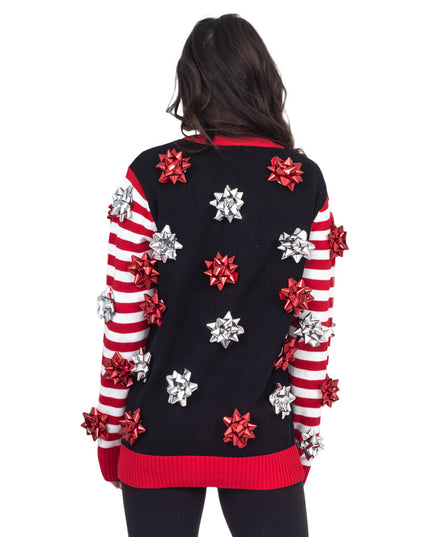 Ugly Christmas Sweater Gift Wrapping Bow Cardigan