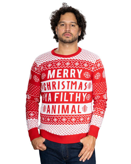Schmutziger Tier-Weihnachtspullover, rot, Unisex, hässlich