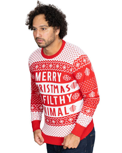 Schmutziger Tier-Weihnachtspullover, rot, Unisex, hässlich
