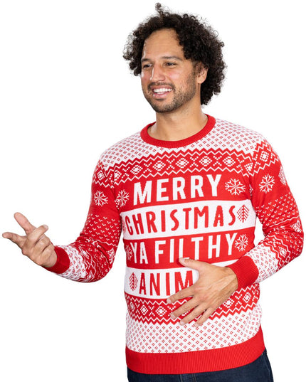Schmutziger Tier-Weihnachtspullover, rot, Unisex, hässlich
