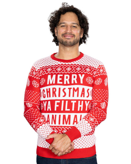 Schmutziger Tier-Weihnachtspullover, rot, Unisex, hässlich
