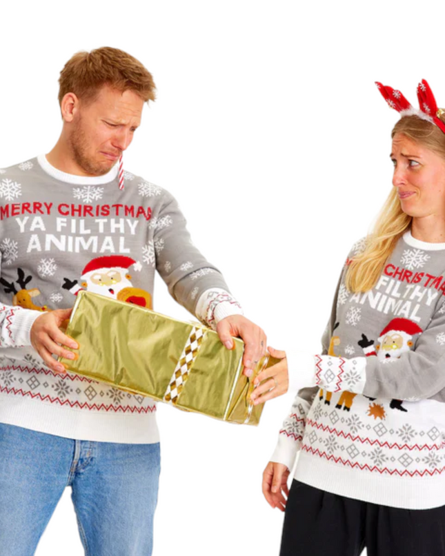 Fröhliche Weihnachten, du Dreckskerl, grauer Pullover