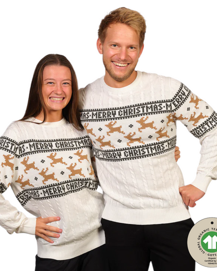 Weihnachtspullover Marius für Damen in traditionellem, elegantem Weiß