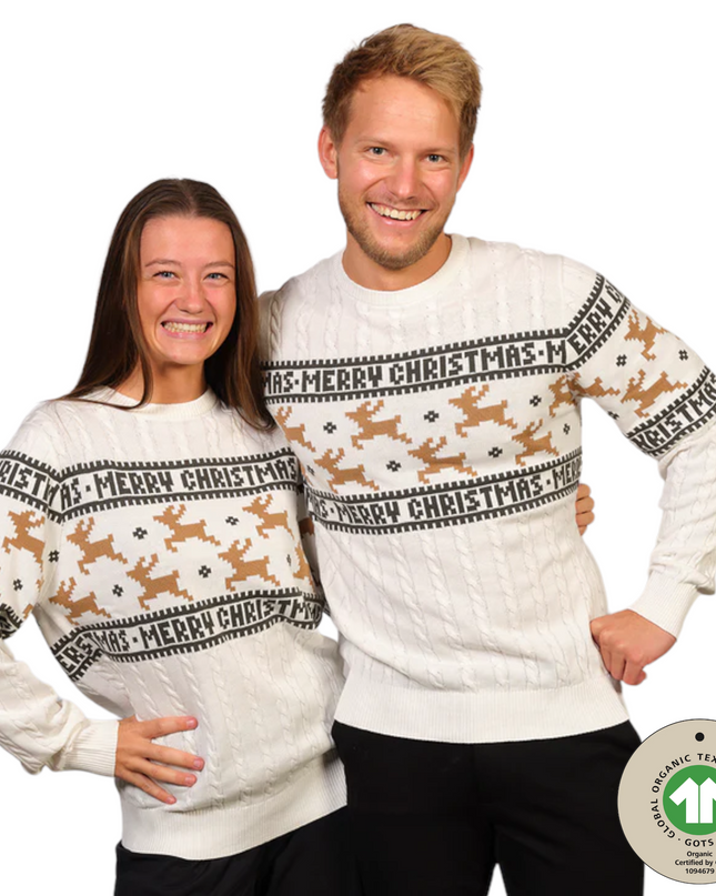 Weihnachtspullover Marius für Damen in traditionellem, elegantem Weiß