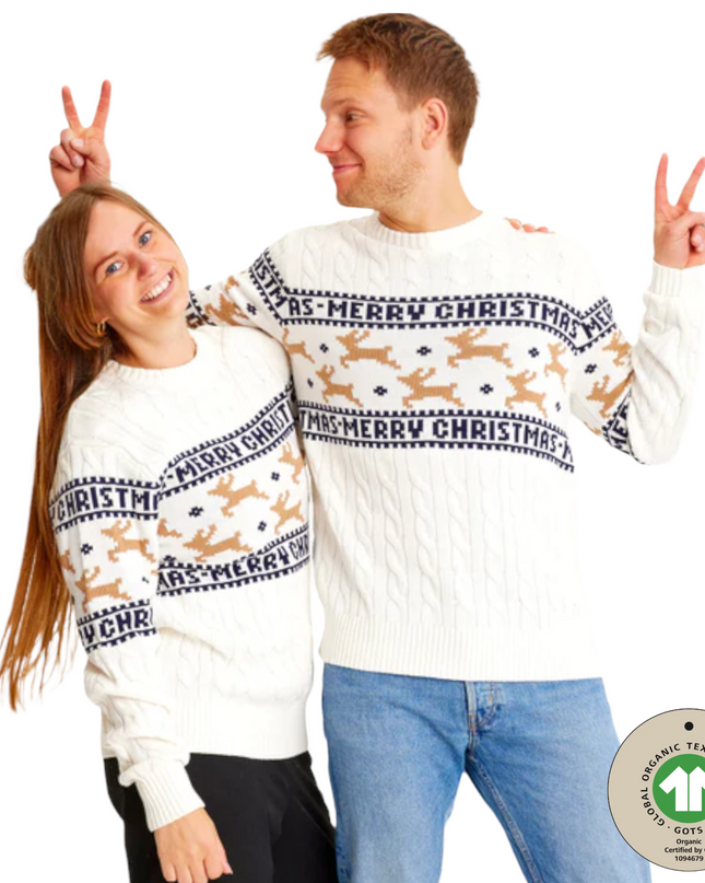 Weihnachtspullover Marius für Damen in traditionellem, elegantem Weiß