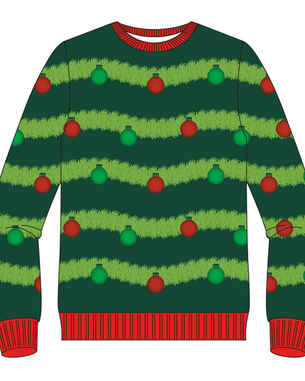Grüne 3D-Girlande &amp; Ornament, hässlicher Weihnachtspullover