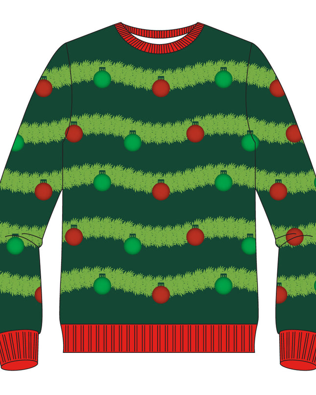 Grüne 3D-Girlande &amp; Ornament, hässlicher Weihnachtspullover